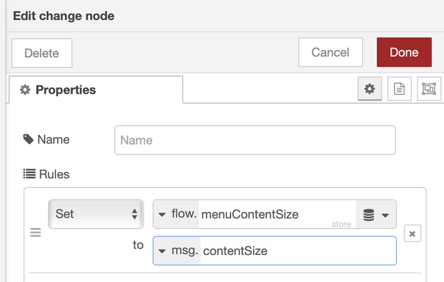 Node-Red Change node allows to make changes in contexts