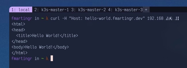 A curl command to one of the nodes checking ingress connectivity