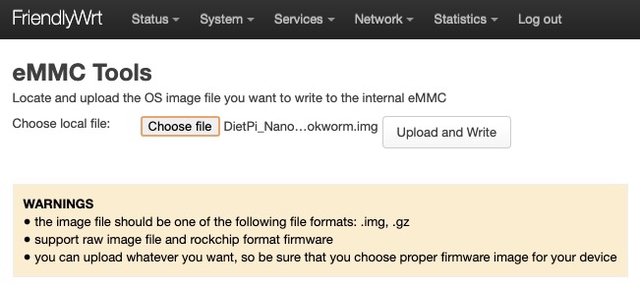 Flashing DietPi into the NanoPC-T6 using FriendlyWRT’s web interface