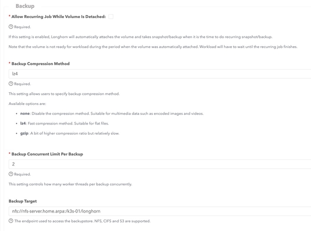 Longhorn backup setup screenshot